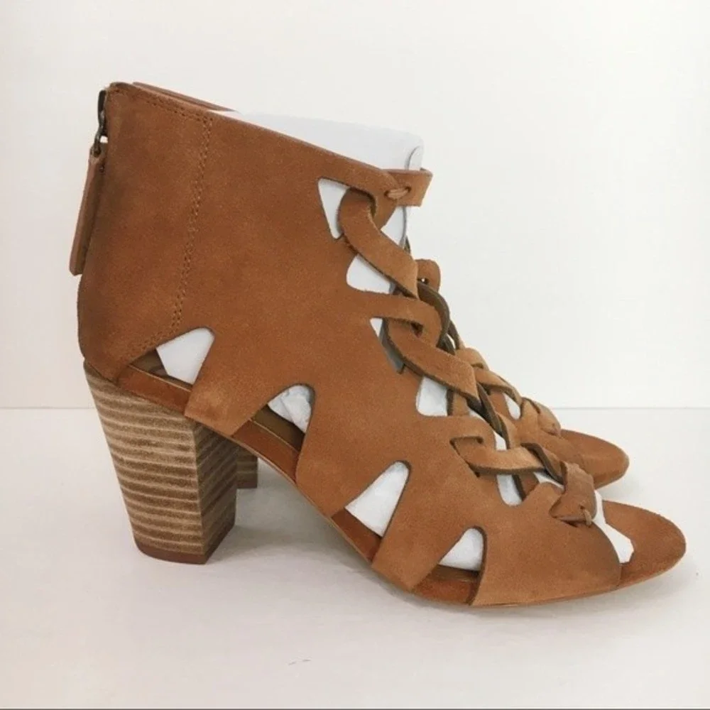 Zodiac Womens Size 6 Brown Suede Leather Block Heels Open Toe Sandals Shoes‎